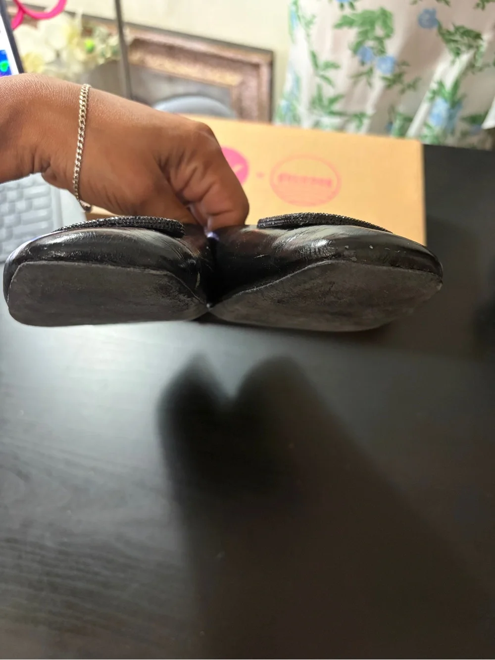 Tory Burch Black Leather Logo Toe Ballet Flats